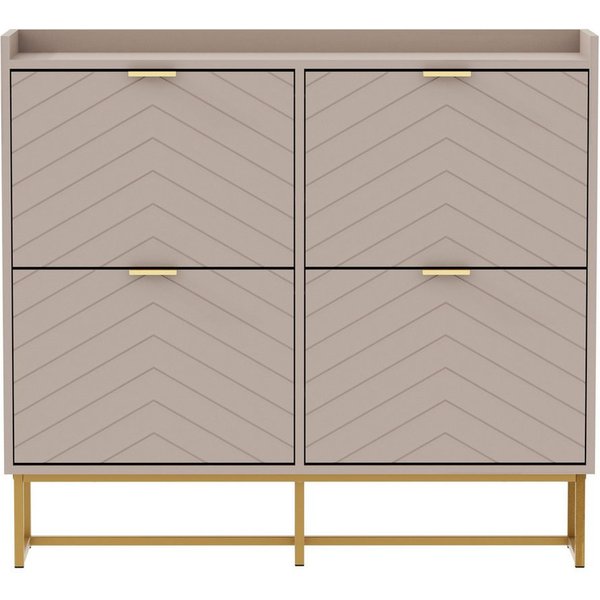 UEV Schuhschrank schmal mit 4 Klappen, Schuhregal Flurschrank mit Metellbeine (100x24x103,5cm (BxTxH) Schuhkipper) moderne Schuhkommode mit verstellbaren Trennw