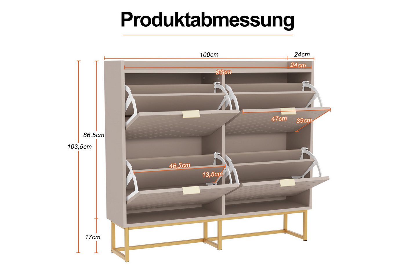 UEV Schuhschrank schmal mit 4 Klappen, Schuhregal Flurschrank mit Metellbeine (100x24x103,5cm (BxTxH) Schuhkipper) moderne Schuhkommode mit verstellbaren Trennw – Bild 4 von 5