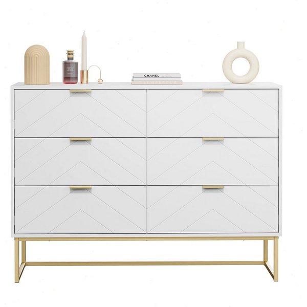 UEV Sideboard mit 6 Schubladen, Kommode Mehrzweckschrank mit Kisppschutz (100x34x73,5cm Schubladenschrank für schlafzimmer Wohnzimmer Flur), Küchenschrank Komod
