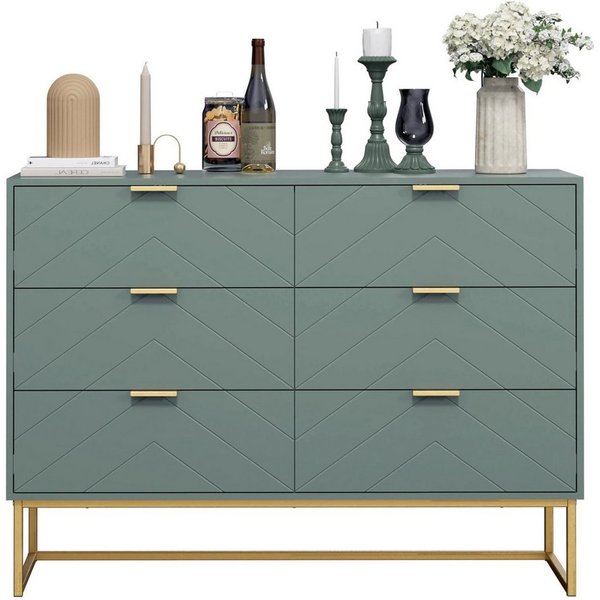 UEV Sideboard mit 6 Schubladen, Kommode Mehrzweckschrank mit Kisppschutz (100x34x73,5cm Schubladenschrank für schlafzimmer Wohnzimmer Flur), Küchenschrank Komod