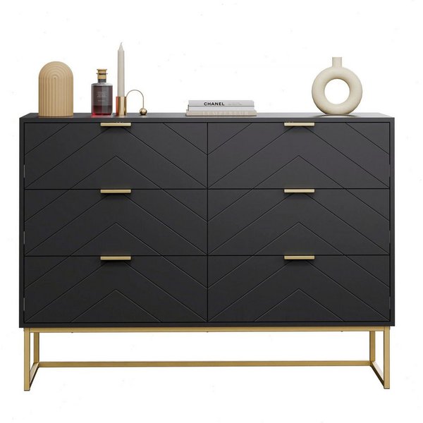 UEV Sideboard mit 6 Schubladen, Kommode Mehrzweckschrank mit Kisppschutz (100x34x73,5cm Schubladenschrank für schlafzimmer Wohnzimmer Flur), Küchenschrank Komod