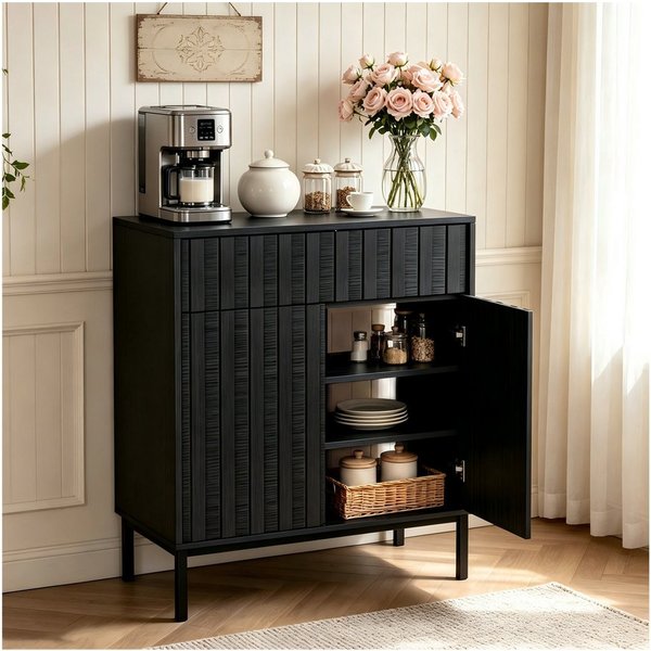 UEV Sideboard mit Schublade & 2Türen, Küchenschrank Kaffeebar Schrank 70x37x88,5cm (Schrank mit Kippschutz), Moderner & griffloser Aufbewahrungsschrank Kommode 