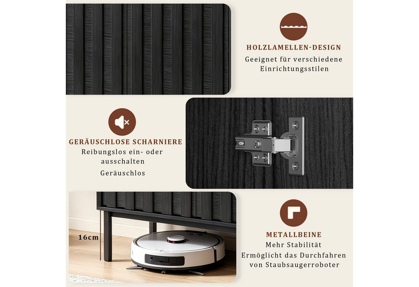 UEV Sideboard mit Schublade & 2Türen, Küchenschrank Kaffeebar Schrank 70x37x88,5cm (Schrank mit Kippschutz), Moderner & griffloser Aufbewahrungsschrank Kommode  – Bild 5 von 5