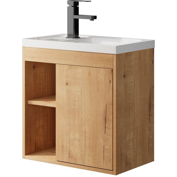 UEV Waschtisch klein Waschbecken mit Unterschrank set Badmöbel Gäste-WC (Breit 50cm, Komplett-Set, Badezimmmer Schrank für Gäste WC, Unterschrank mit Harzbecken