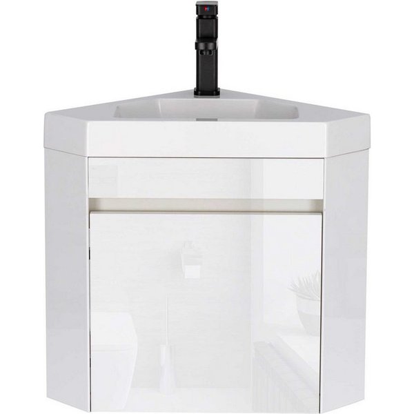 UEV Waschtisch mit Unterschrank, Gäste WC Waschplatz, Eckschrank (Gäste Bad Möbel, Badzimmerschrank modern mit Wasserhahn und Pop-up-Ablassventil), Badmöbel set