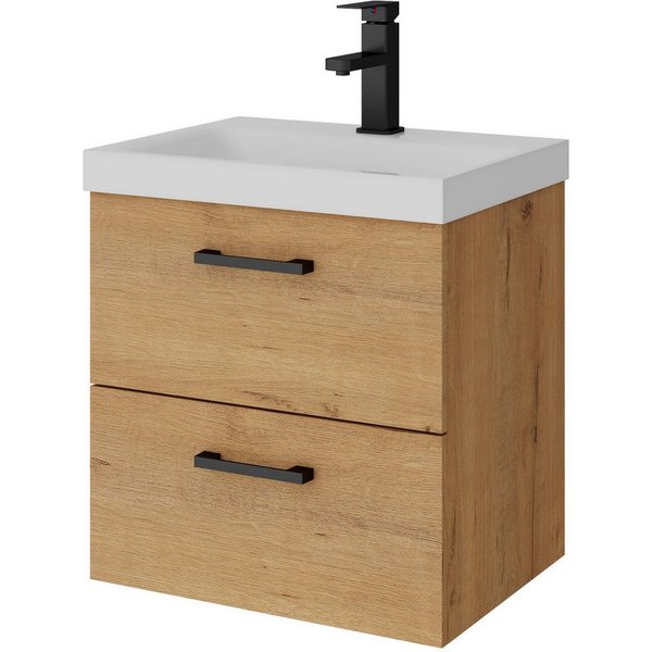 UEV Waschtisch Waschtisch mit Unterschrank 50cm, Gäste-WC Waschtisch (mit Armatur, Badmöbel, Waschschrank), Badezimmerschrank mit Zwei Schubladen und Soft-Close
