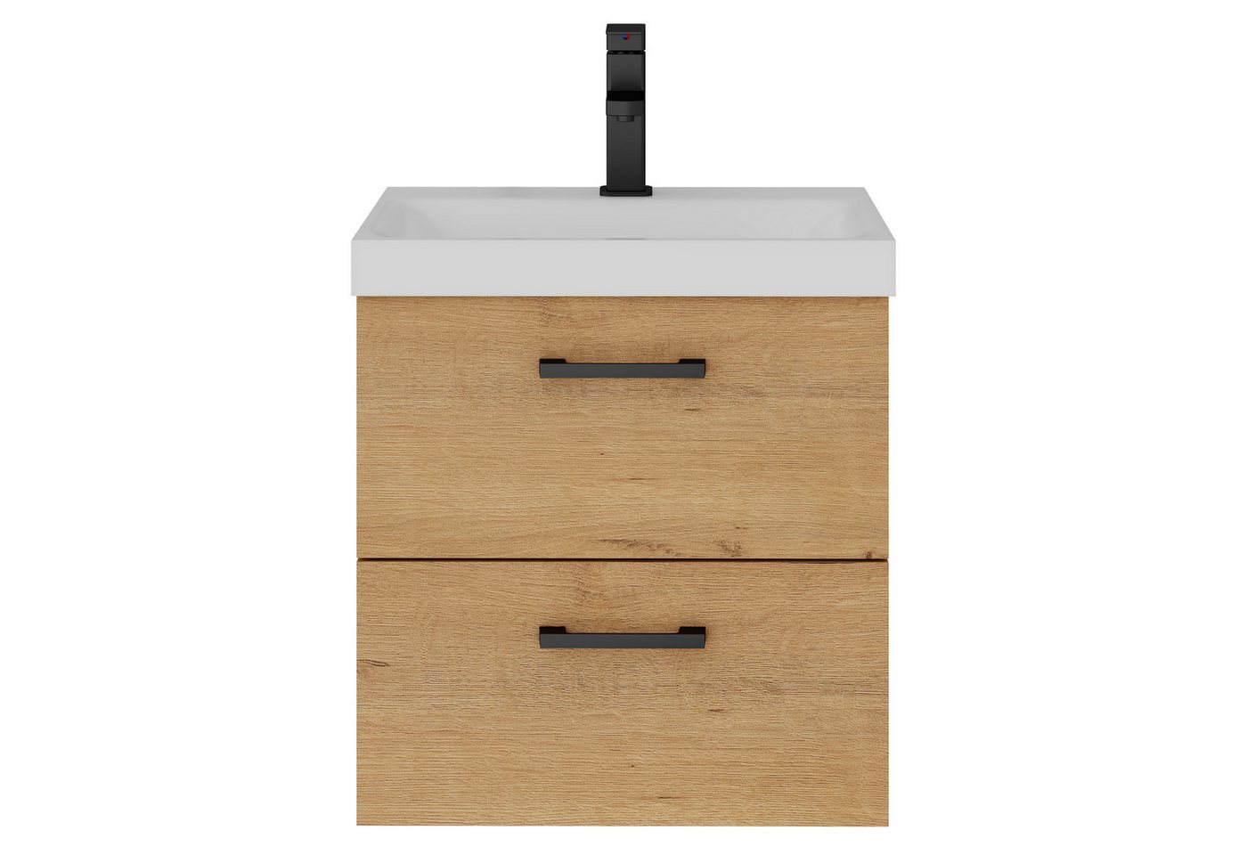 UEV Waschtisch Waschtisch mit Unterschrank 50cm, Gäste-WC Waschtisch (mit Armatur, Badmöbel, Waschschrank), Badezimmerschrank mit Zwei Schubladen und Soft-Close – Bild 2 von 5