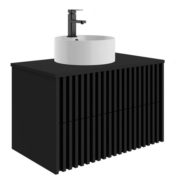 UEV Waschtisch mit Unterschrank hängend Rundes Keramikwaschbecken (Komplett-Set Badmöbel, Badezimmmer Schrank, mit Wasserhahn und Pop-up-Ablassventil Aufsatz-Wa