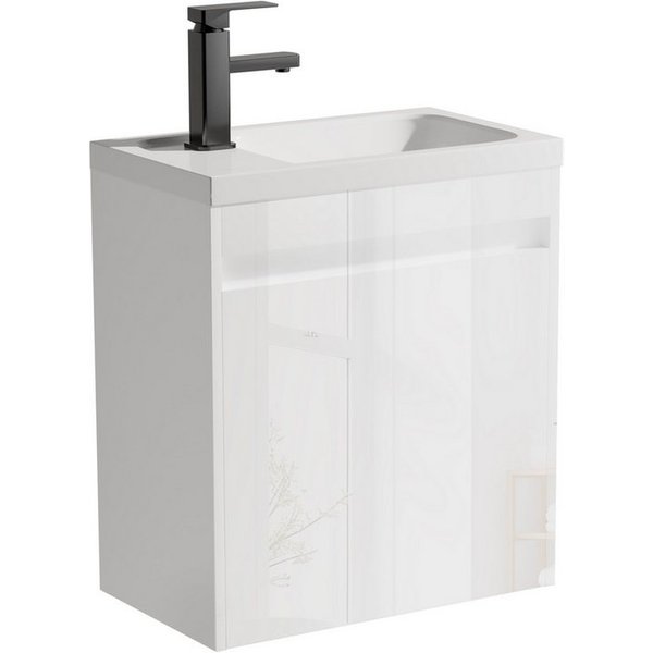 UEV Waschtisch Waschbecken klein mit Unterschrank set, Badmöbel Gäste-WC (Waschbecken mit Schrank, Unterschrank mit Harzbecken und Wasserhahn), Breit 40,6cm, Wa