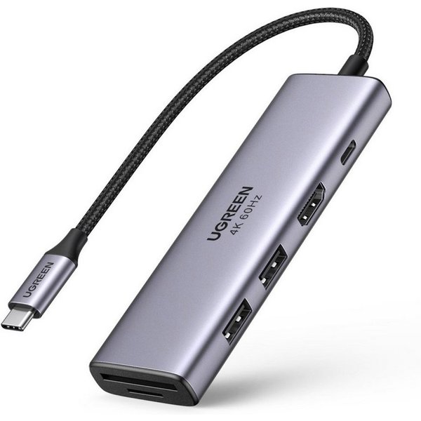 UGREEN Speicherkartenleser Multifunktions-HUB USB Typ C 2x USB HDMI 4K 60Hz PD 100W grau