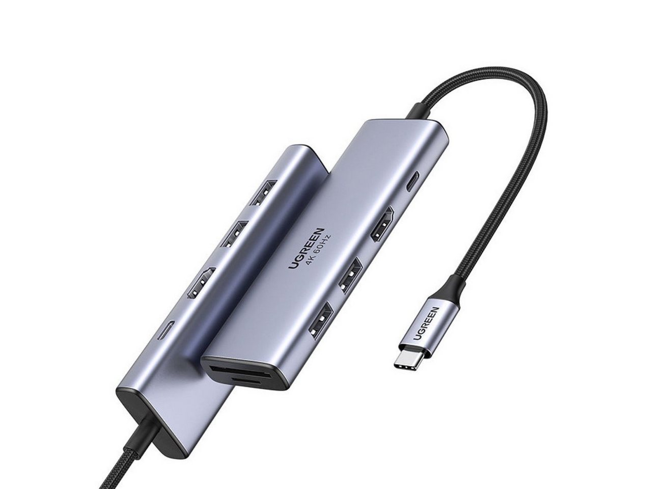 UGREEN Speicherkartenleser Multifunktions-HUB USB Typ C 2x USB HDMI 4K 60Hz PD 100W grau – Bild 2 von 5