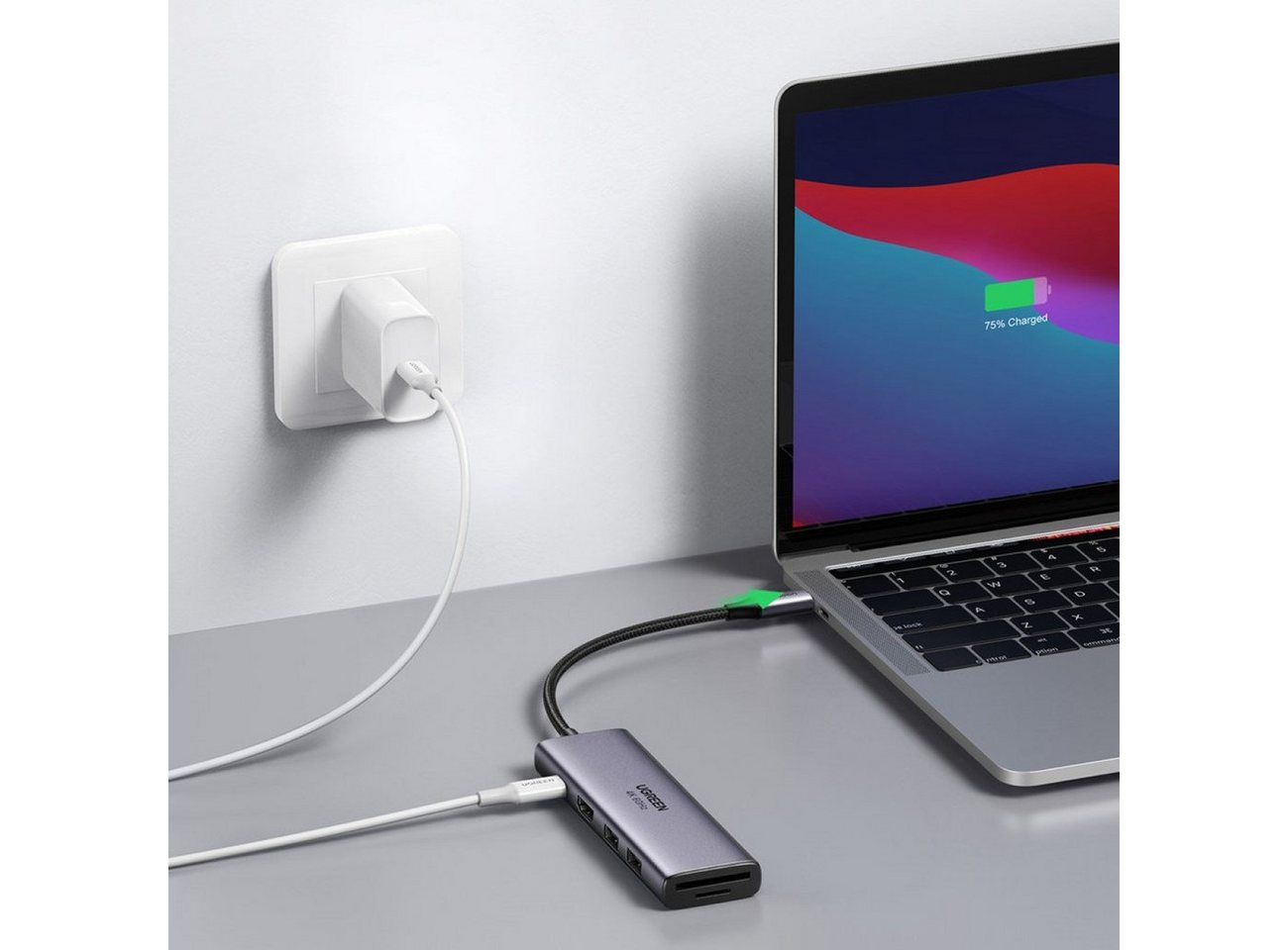 UGREEN Speicherkartenleser Multifunktions-HUB USB Typ C 2x USB HDMI 4K 60Hz PD 100W grau – Bild 3 von 5