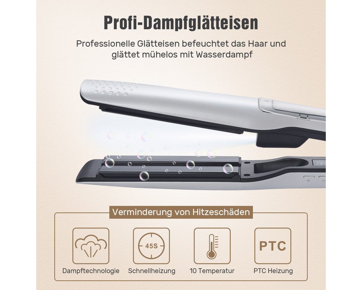 UKLISS Dampfglätter Profi Dampfglätteisen, 40 mm breite Keramikplatten mit LCD-Display, 65 W, Temperaturregelbar 100–230 °C, Dampftechnologie zum Haarschutz – Bild 2 von 5