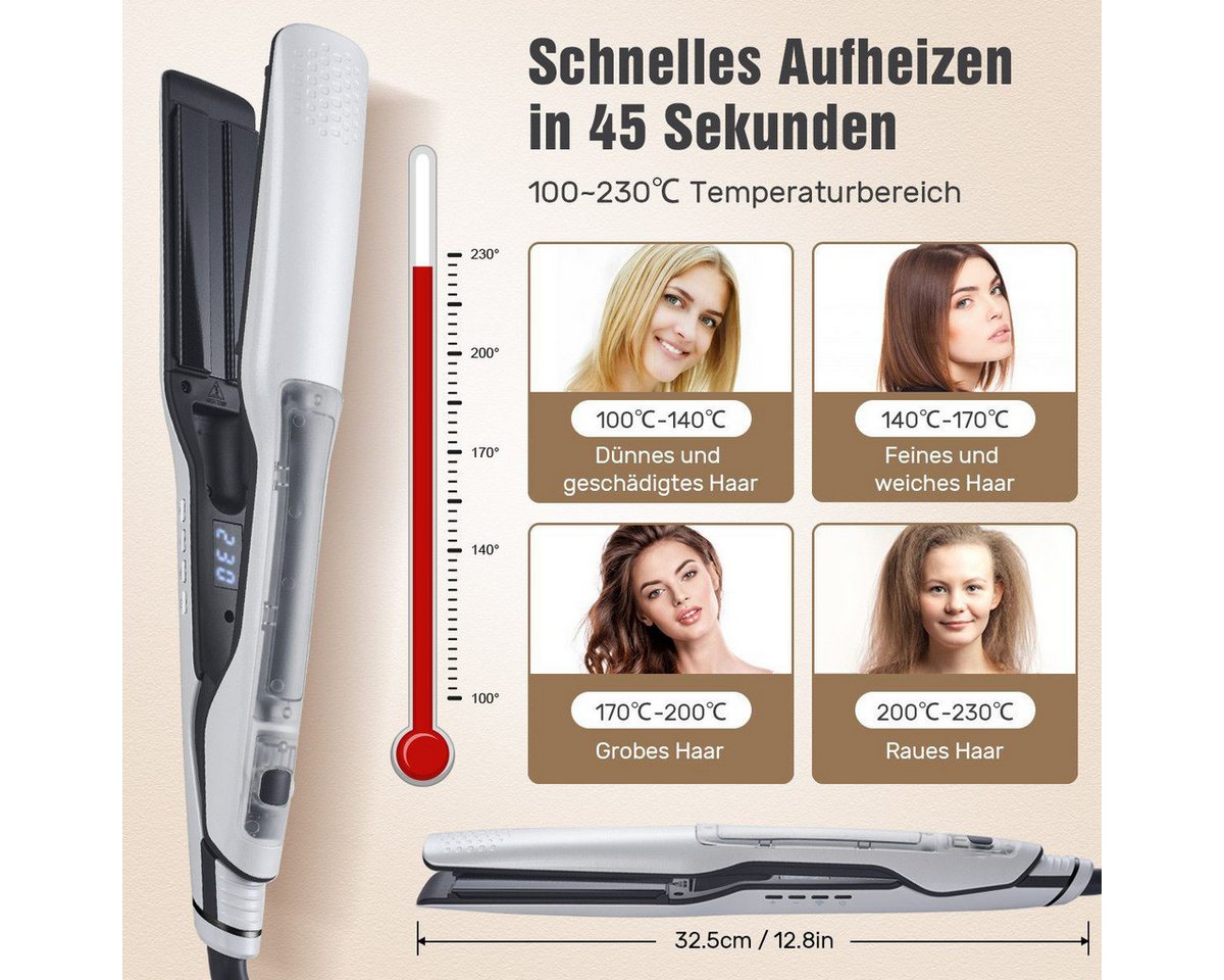 UKLISS Dampfglätter Profi Dampfglätteisen, 40 mm breite Keramikplatten mit LCD-Display, 65 W, Temperaturregelbar 100–230 °C, Dampftechnologie zum Haarschutz – Bild 4 von 5