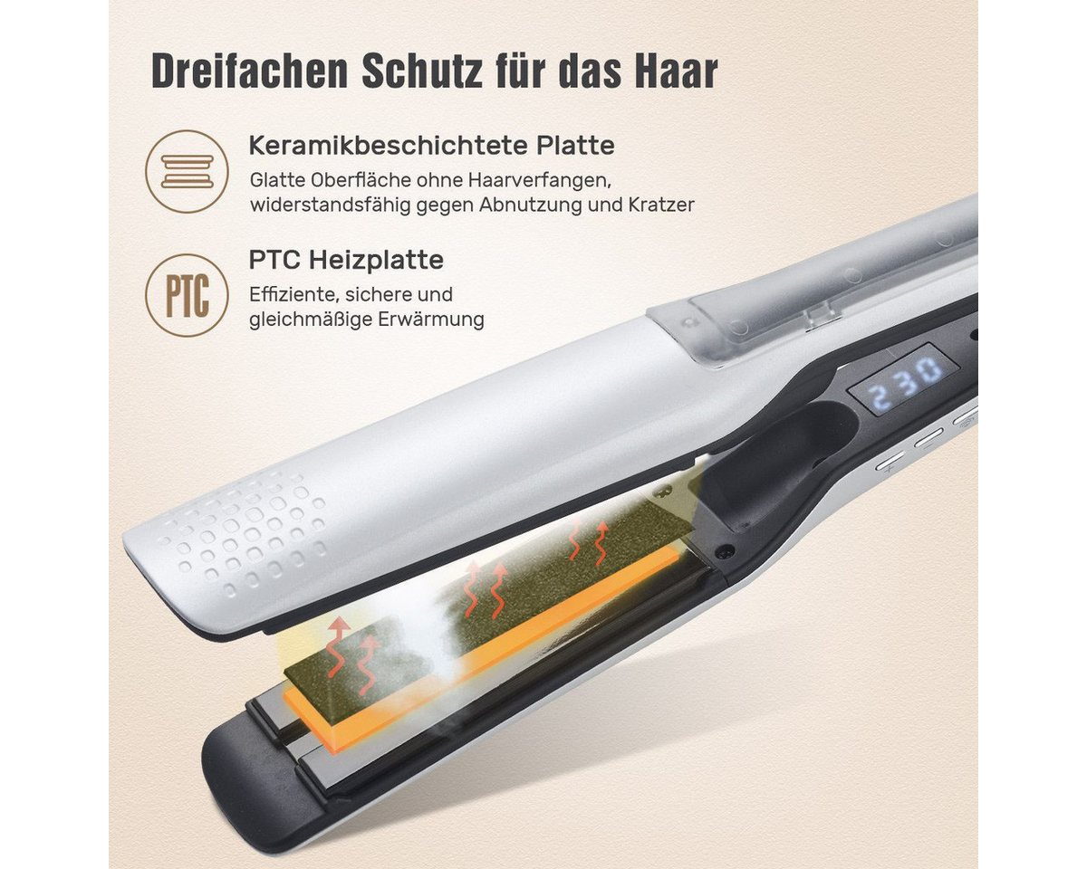 UKLISS Dampfglätter Profi Dampfglätteisen, 40 mm breite Keramikplatten mit LCD-Display, 65 W, Temperaturregelbar 100–230 °C, Dampftechnologie zum Haarschutz – Bild 5 von 5