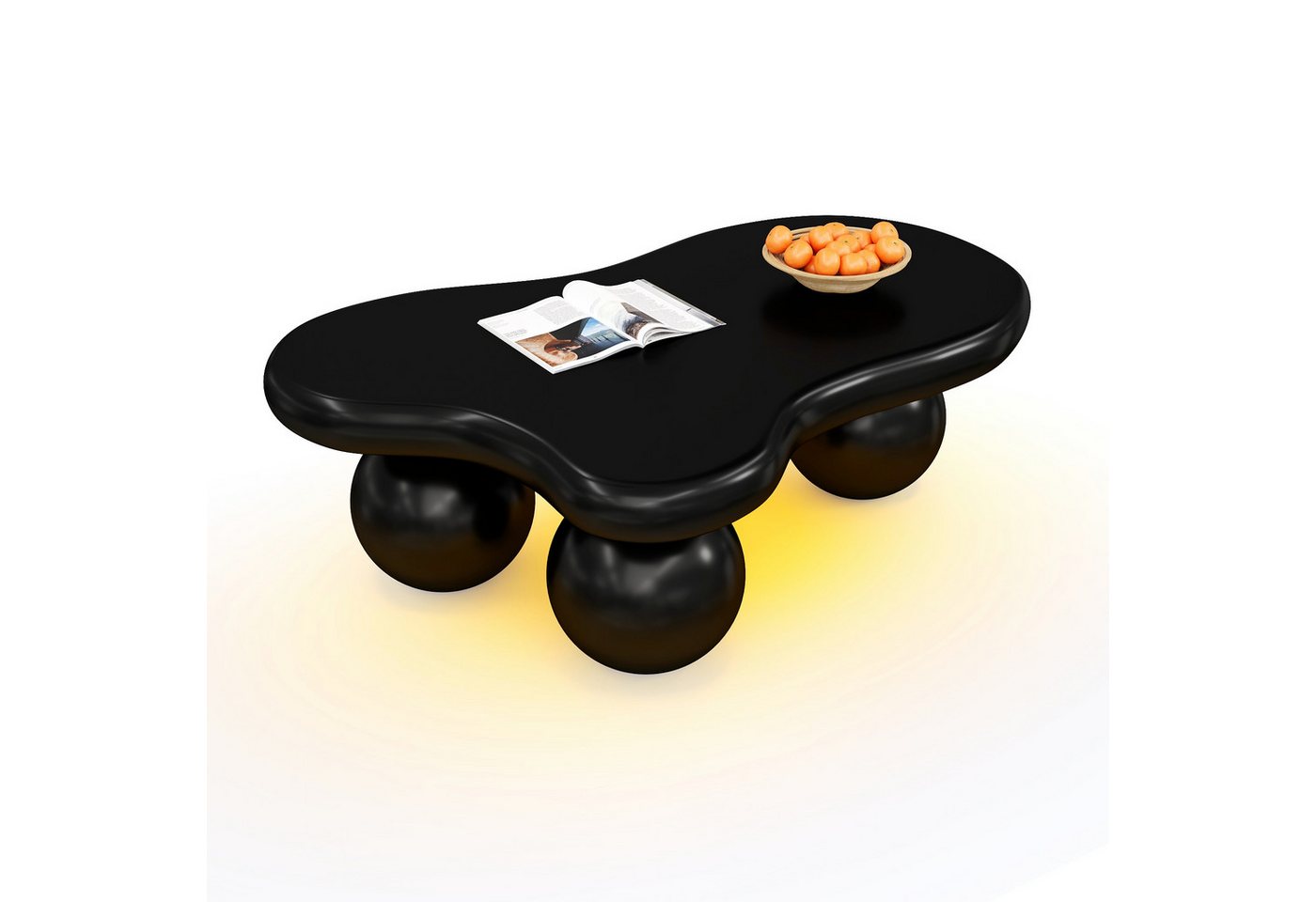 Ulife Couchtisch aus Holz, Wohnzimmertisch, mit LED-Beleuchtung, 16 Farben wählbar, Wolkenform+kugelförmige Tischbeine, 95x62,5x32cm, Schwarz – Bild 3 von 5