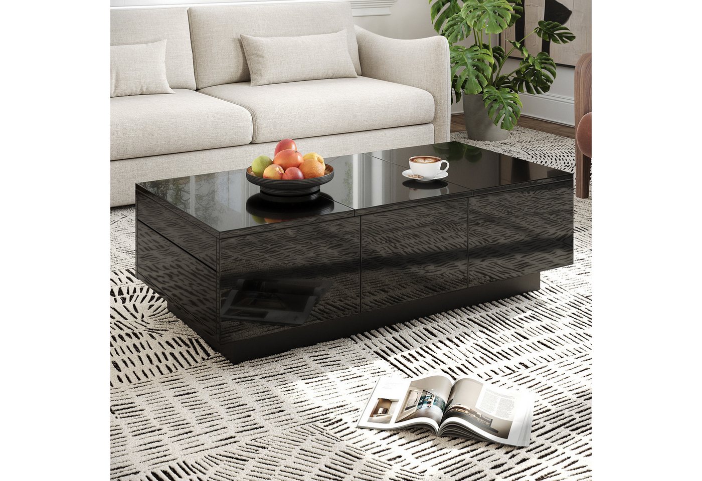 Ulife Couchtisch Moderner Couchtisch Hochglanz Schwarz mit Schubladen (1-St), Rechteckig, großes Stauraum, Schiebefach, pflegeleicht, stilvoll – Bild 3 von 5