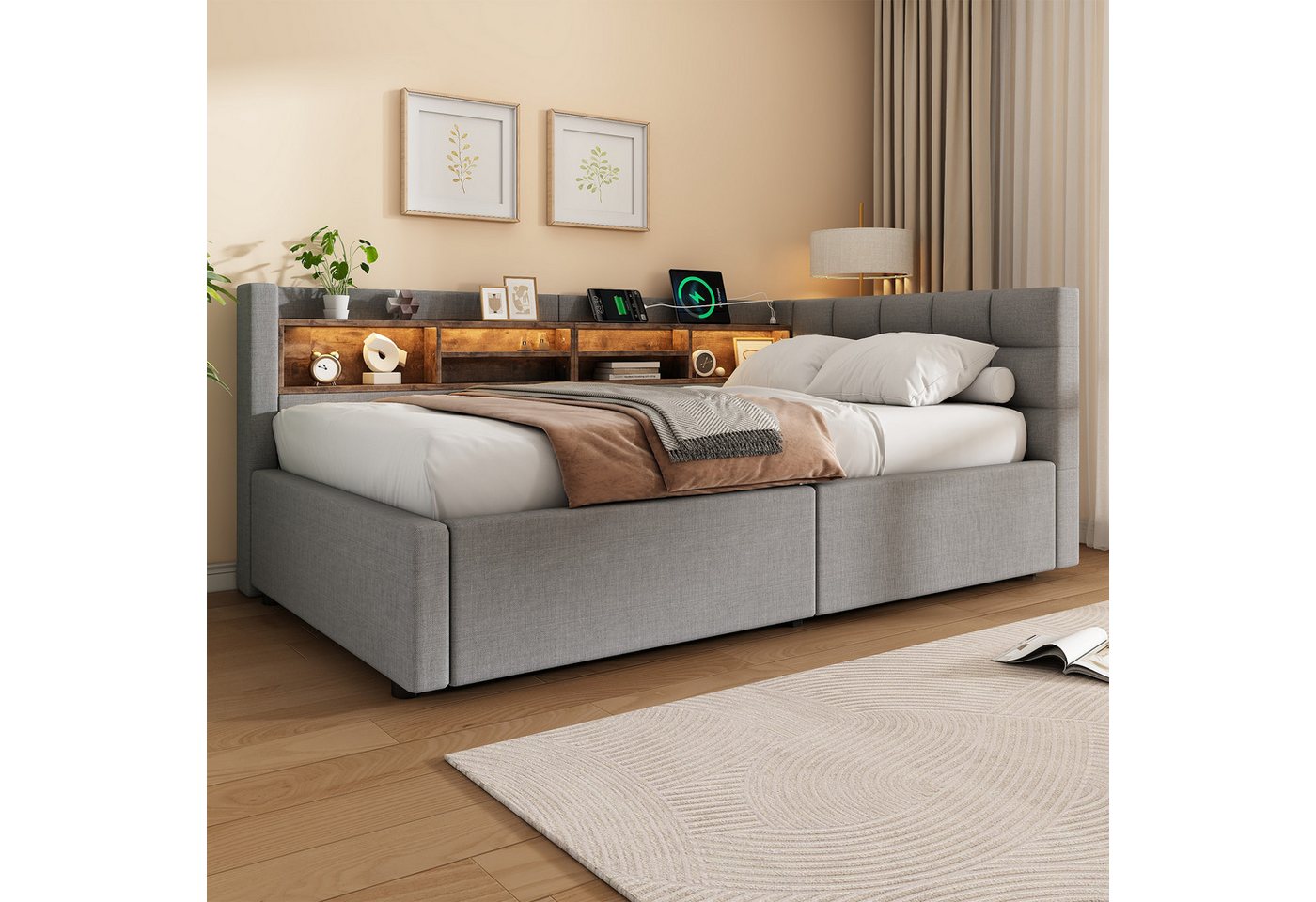 Ulife Daybett mit dimmbarer LED‑Leiste, praktischem Regal, Tagesbett, Schlafsofa, Hydraulische Lagerung mit USB‑Anschluss, 90 x 200 cm – Bild 5 von 5