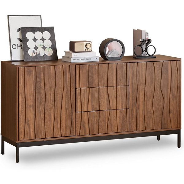Ulife Sideboard Dunkelbraun mit welligem 3D-Design, 2 Türen, 3 Schubladen (1 St), für Wohnzimmer, Esszimmer, Büro,150x40x80cm