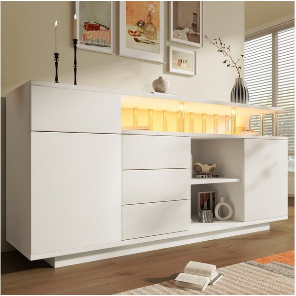 Ulife Sideboard mit Schubladen & Türen, moderner Mehrzweckschrank (2 St), 160*40*75cm, Weiß