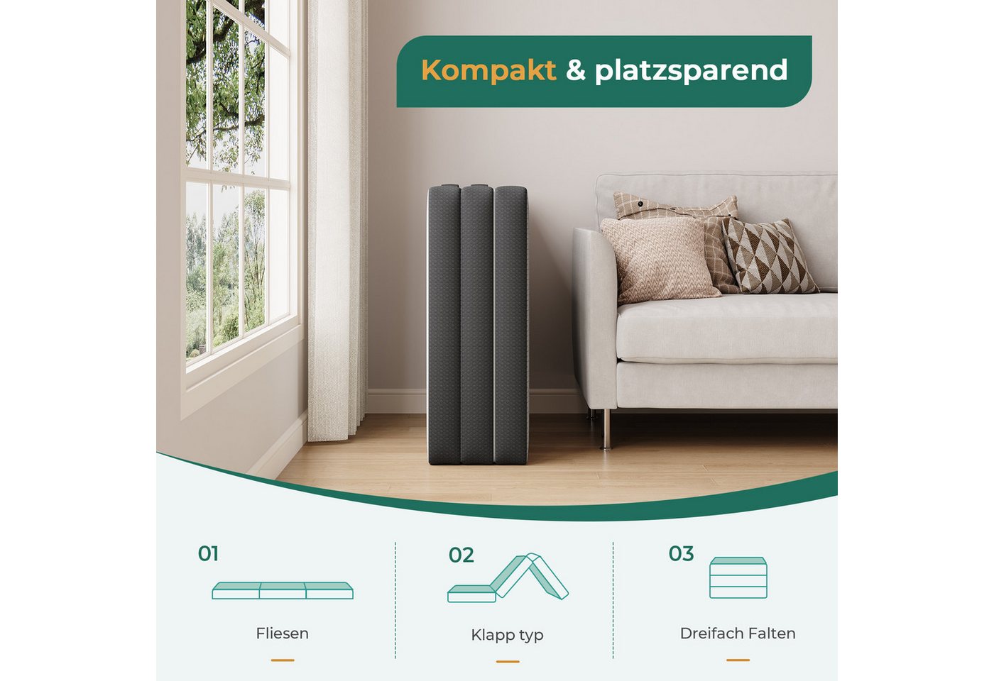 Klappmatratze Faltmatratze, Gästematratze 10cm hoch, Kaltschaummatratze 15cm hoch, Uliyati, mit Tragegriffen, Aufbewahrungstasche, für Wohnzimmer, Reise, Campin – Bild 5 von 5