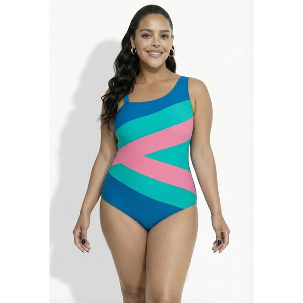 Ulla Popken Badeanzug Badeanzug Colorblocking Softcups Träger abnehmbar