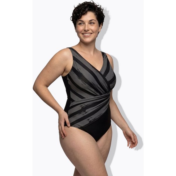 Ulla Popken Badeanzug Badeanzug Streifen Softcups Drapierung recycelt