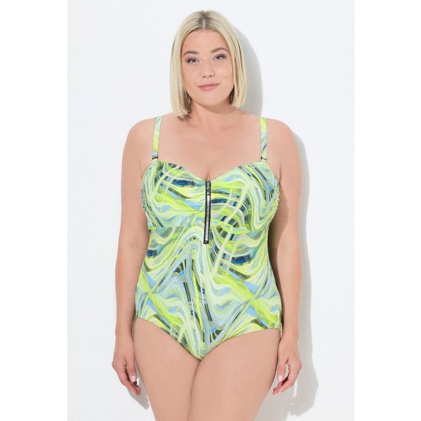 Ulla Popken Badeanzug Badeanzug Wellenmuster Softcups Zipper