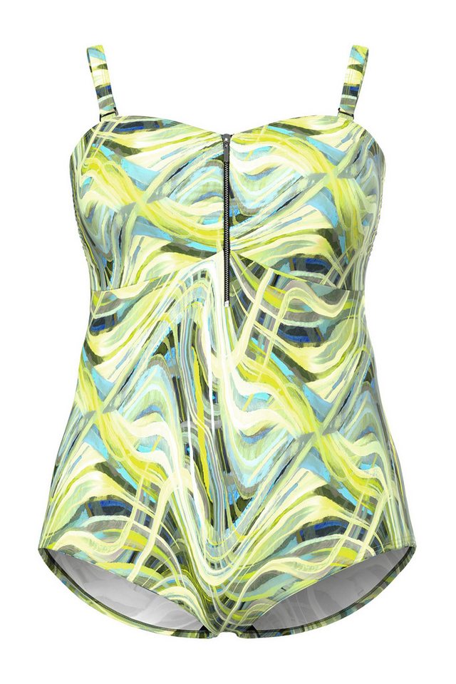 Ulla Popken Badeanzug Badeanzug Wellenmuster Softcups Zipper – Bild 2 von 4