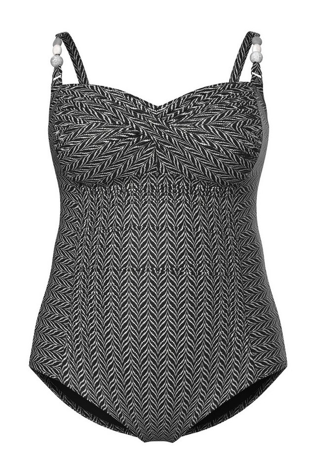 Ulla Popken Badeanzug Badeanzug Zackenmuster Softcups Struktur drapiert – Bild 2 von 4