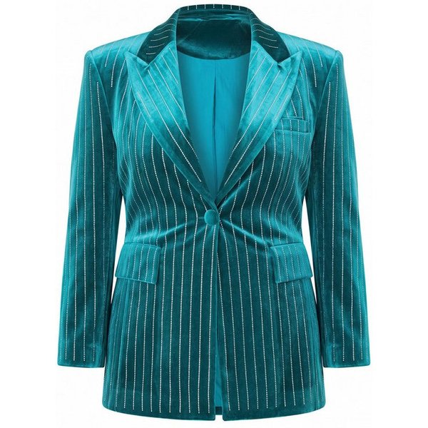 Ulla Popken Blusenblazer Samtblazer Tailored Fit Glitzersteinchen