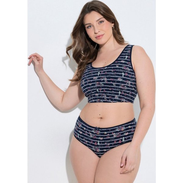 Ulla Popken Bustier Bustier Ringel/Blüten Rundhalsausschnitt