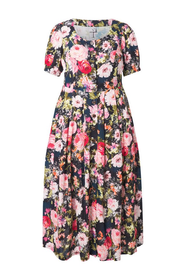 Ulla Popken Dirndl Maxikleid Leinenmix Blüten Rundhals Halbarm – Bild 2 von 4