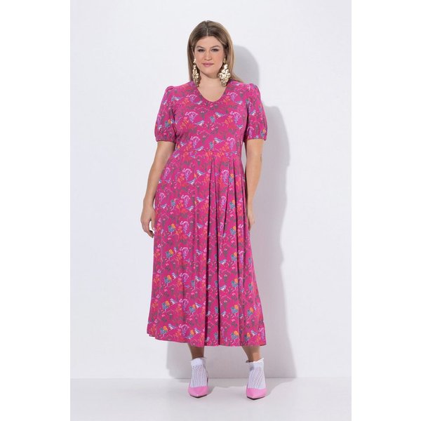 Ulla Popken Dirndl Maxikleid Prinzessnähte V-Ausschnitt Halbarm