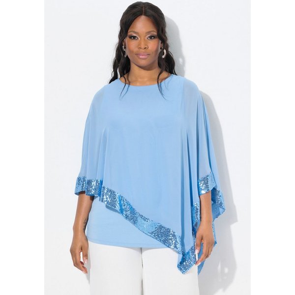 Ulla Popken Druckbluse Bluse Chiffon-Überwurf U-Boot-Ausschnitt 3/4-Arm