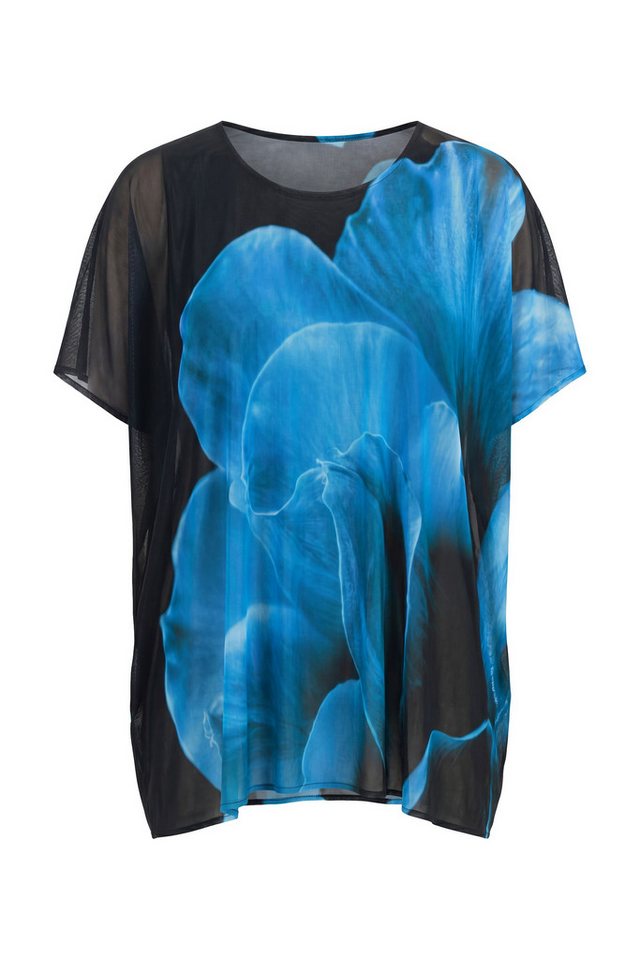 Ulla Popken Druckbluse Mesh-Bluse Blüten Oversized Rundhals Halbarm – Bild 2 von 4