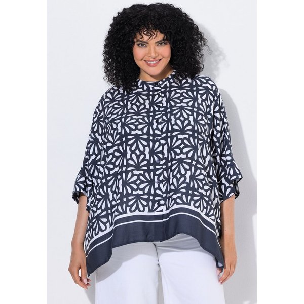 Ulla Popken Hemdbluse Bluse bedruckt Oversized Rundhals Halbarm