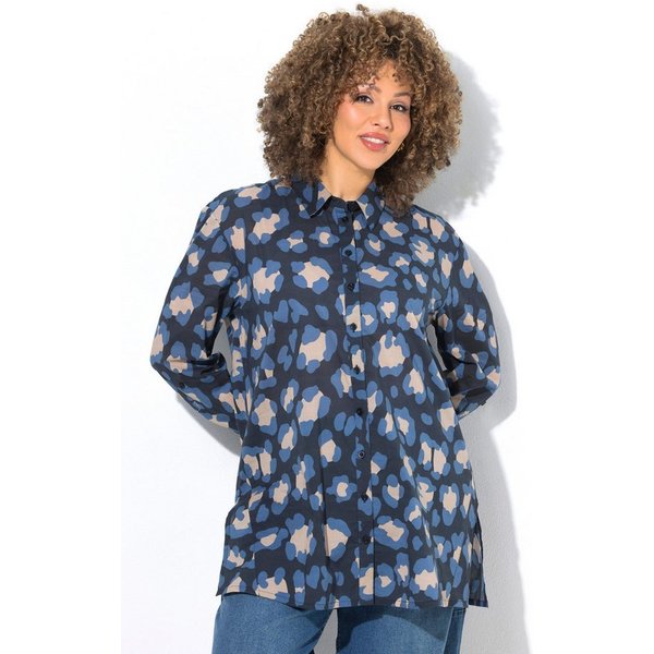 Ulla Popken Hemdbluse Bluse Leomuster Hemdkragen Langarm