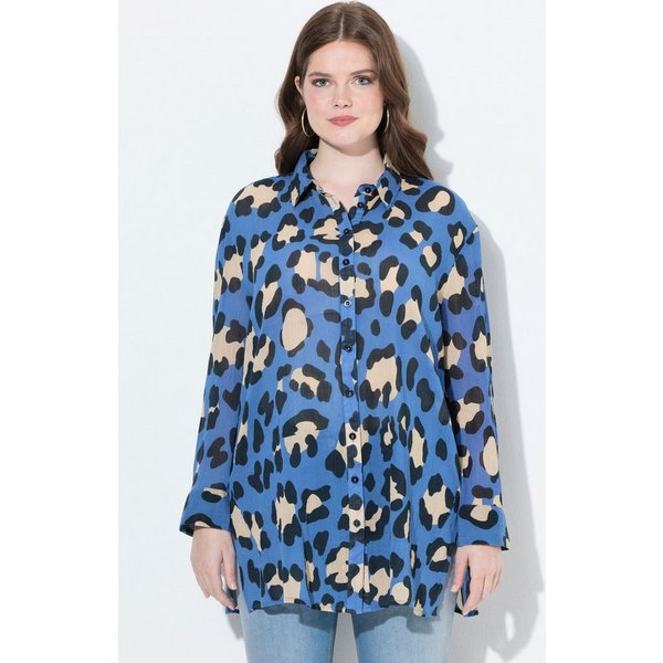 Ulla Popken Hemdbluse Bluse Leomuster Hemdkragen Langarm