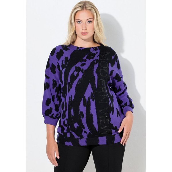 Ulla Popken Jacquardpullover Jacquard-Pullover Animal Stehkragen 3/4-Arm