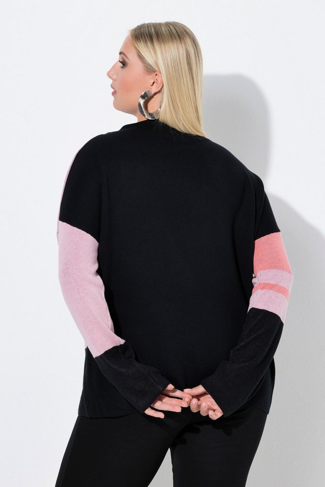 Ulla Popken Jacquardpullover Pullover Glitzer-Schriftzug Stehkragen Langarm – Bild 3 von 4