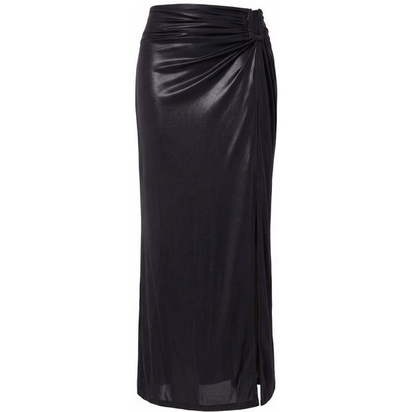 Ulla Popken Jerseyrock Maxirock Slim Fit drapierte Taille langer Schlitz