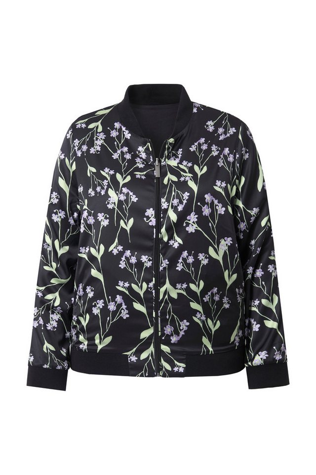 Ulla Popken Kurzjacke Wendeblouson Blüten/einfarbig Collegekragen – Bild 2 von 4