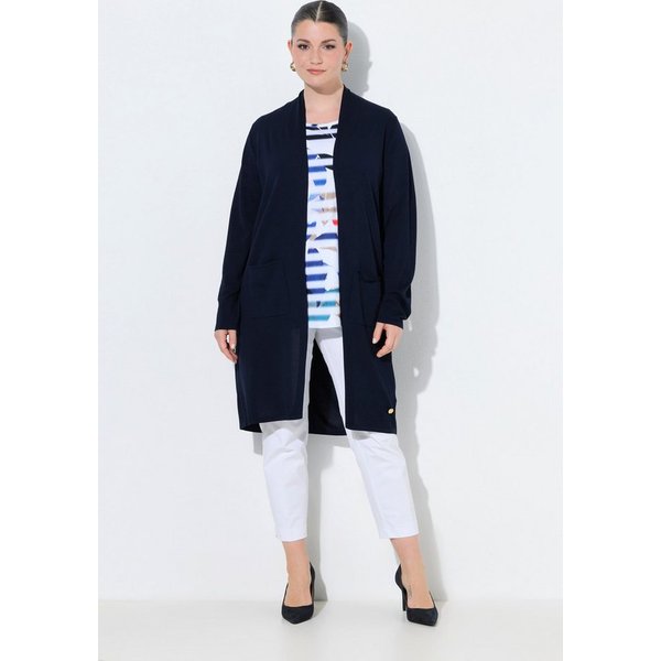 Ulla Popken Langjacke Long-Strickjacke Stehkragen offene Form Langarm