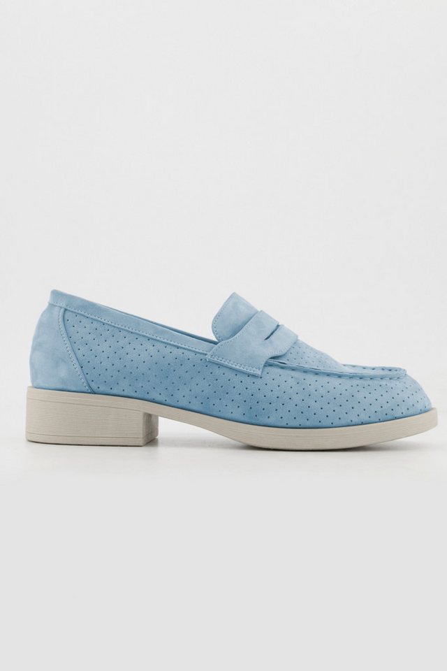 Ulla Popken Leder-Loafer Veloursleder Textilfutter Blockabsatz Mokassin – Bild 2 von 3