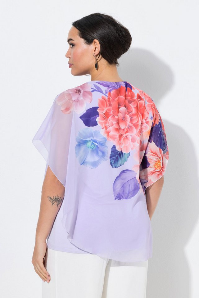 Ulla Popken Longbluse Chiffonbluse Blüten doppellagig Rundhals Halbarm – Bild 3 von 4