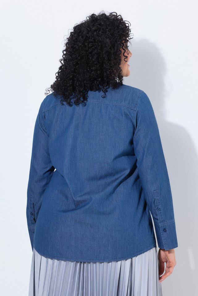 Ulla Popken Longbluse Jeans-Schluppenbluse Hemdkragen Langarm – Bild 3 von 5