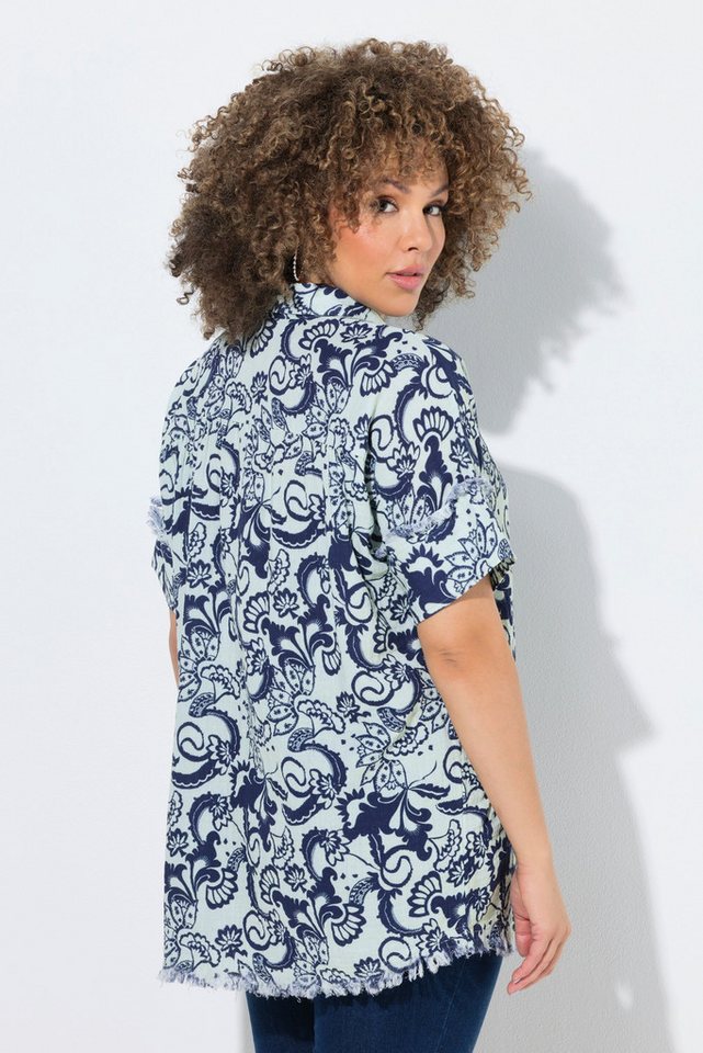 Ulla Popken Longbluse Musselinbluse Blätter Oversized Halbarm – Bild 3 von 4