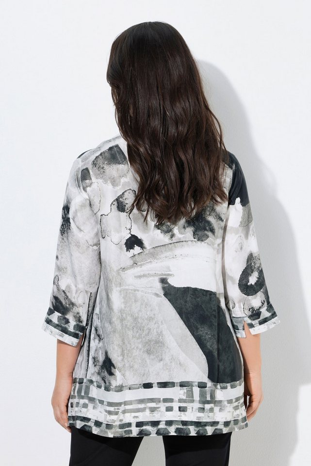 Ulla Popken Longbluse Satinbluse Bordüren A-Linie Kelchkragen 3/4-Arm – Bild 3 von 4