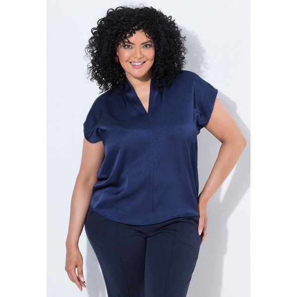 Ulla Popken Longbluse Satinbluse Ziernaht Wasserfallausschnitt Halbarm
